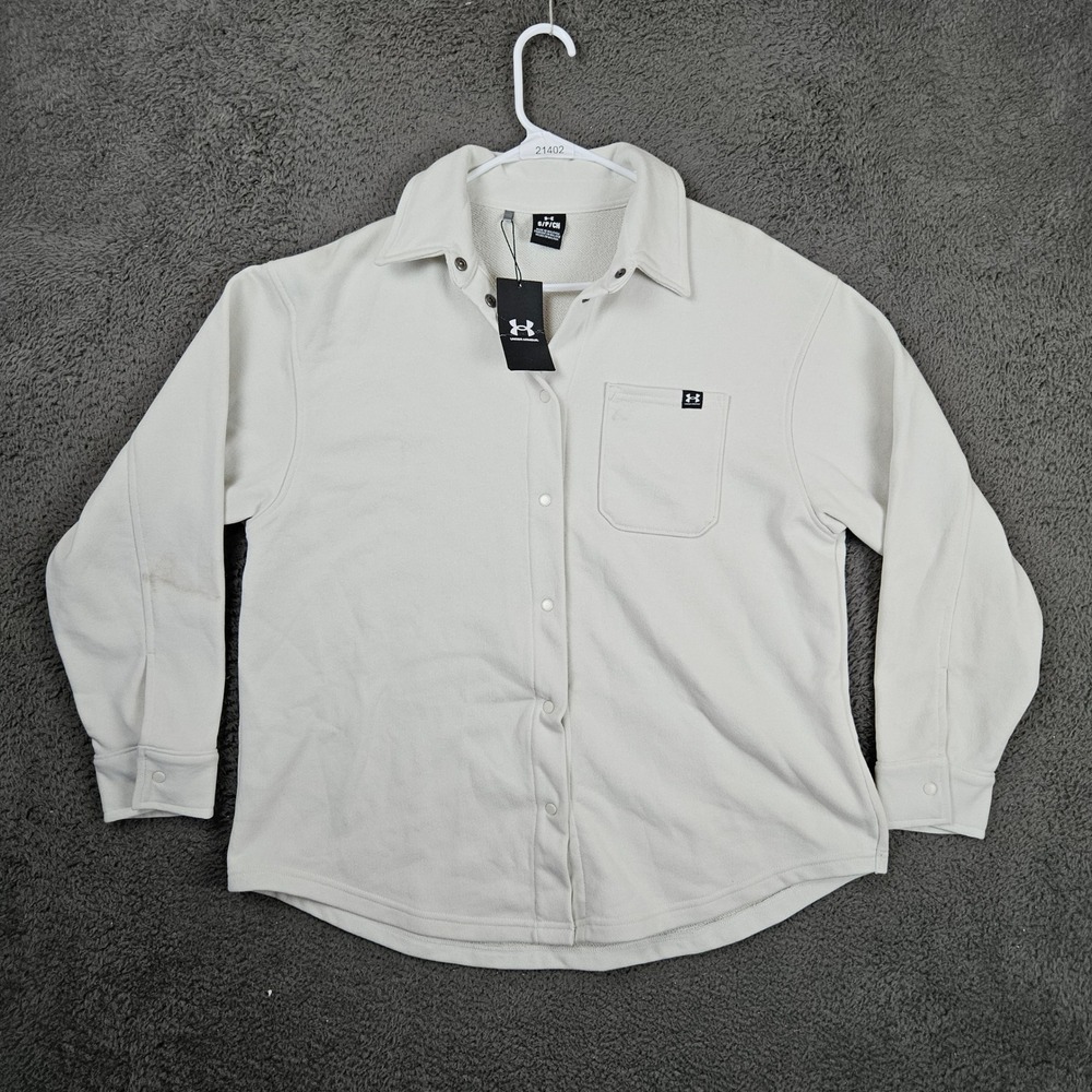 Under Armour Womens Heavyweight Terry Shirt Jacket‎ Beige Shacket Small NEW